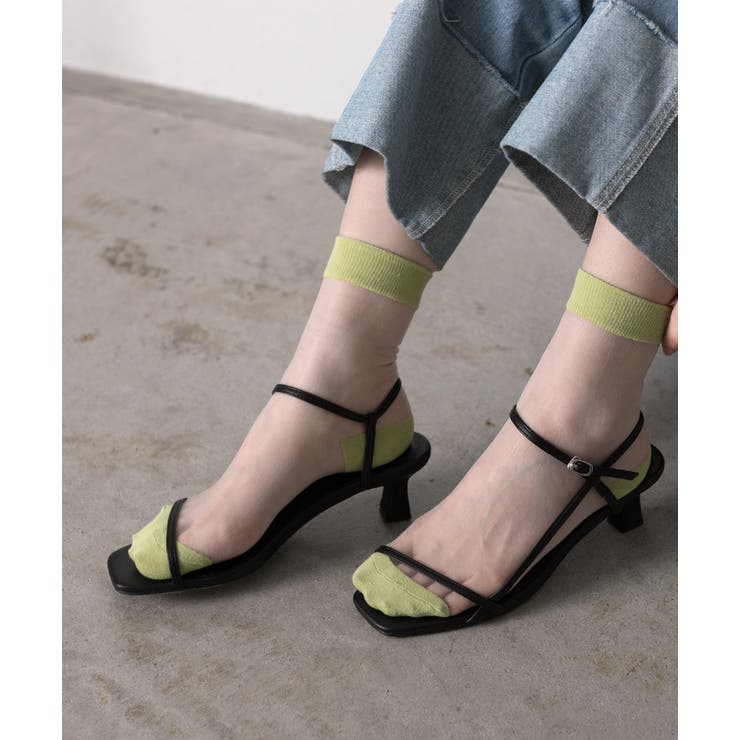 グリーン | カラバリ豊富 配色シアーソックス | ad thie