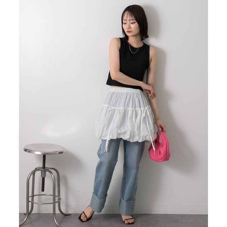 リボン付き バルーンミニスカート[品番：ADEW0004492]｜ad thie