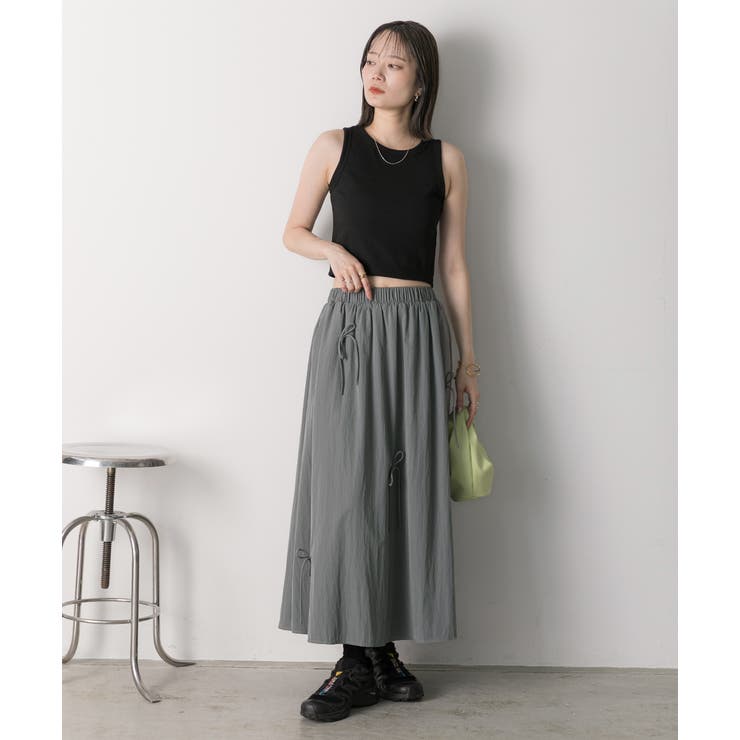 リボンデザイン ワッシャーフレアスカート | ad thie | 詳細画像10 
