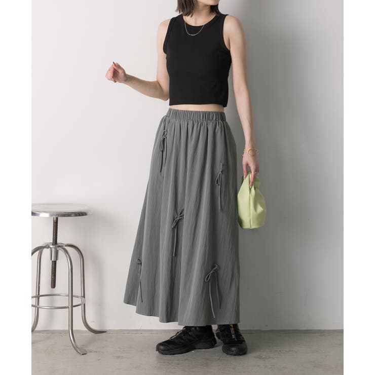 リボンデザイン ワッシャーフレアスカート | ad thie | 詳細画像13 
