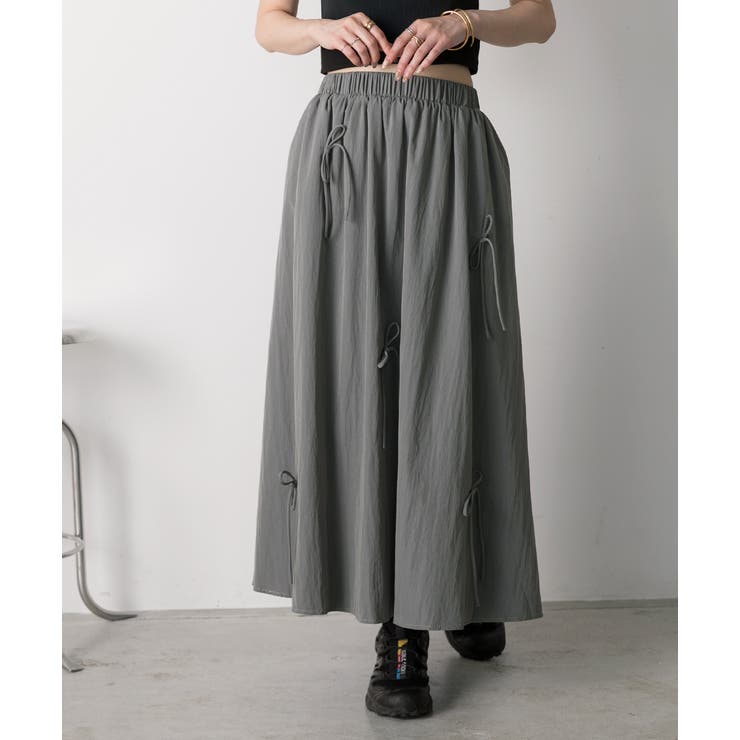 リボンデザイン ワッシャーフレアスカート | ad thie | 詳細画像14 