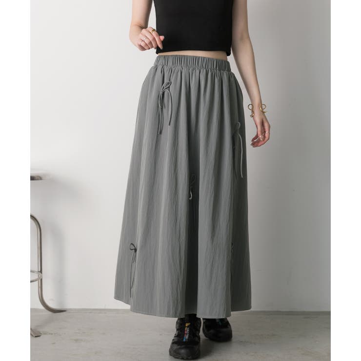 リボンデザイン ワッシャーフレアスカート | ad thie | 詳細画像15 