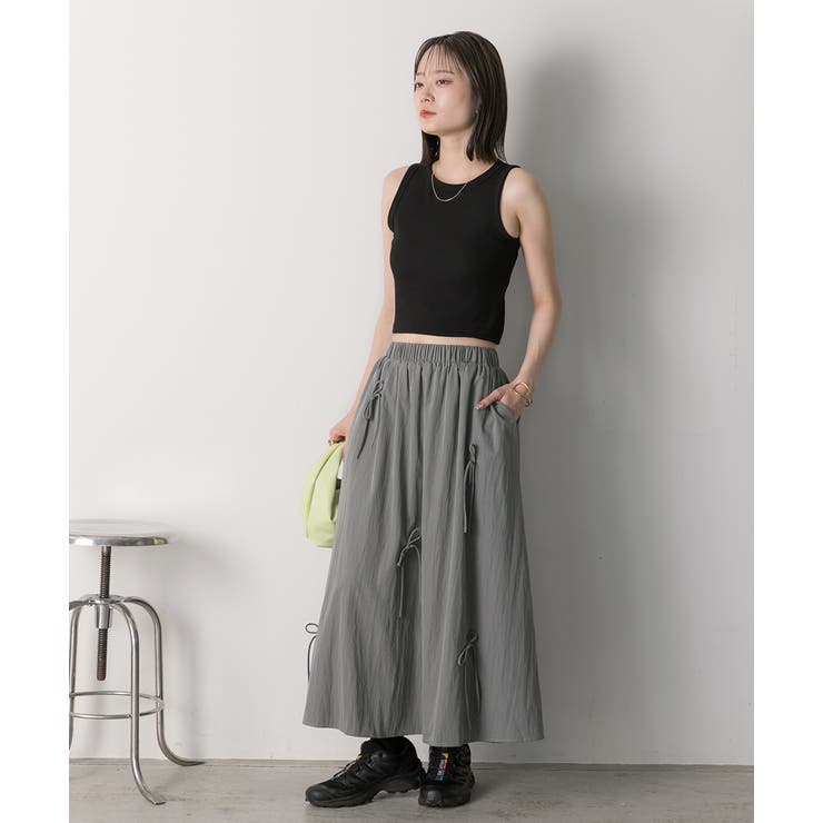 リボンデザイン ワッシャーフレアスカート | ad thie | 詳細画像16 