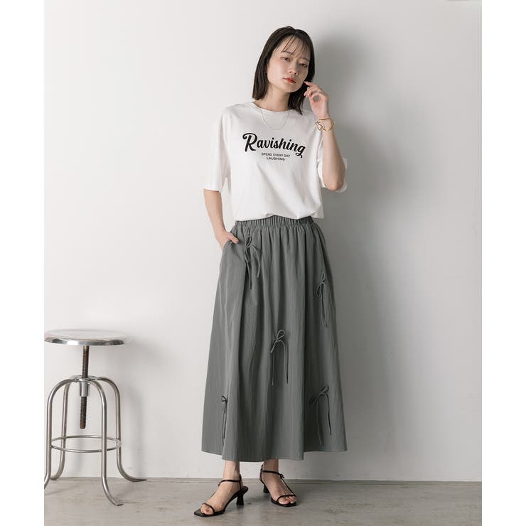 リボンデザイン ワッシャーフレアスカート | ad thie | 詳細画像18 