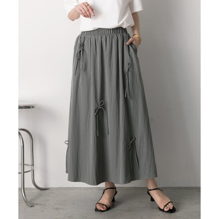 リボンデザイン ワッシャーフレアスカート | ad thie | 詳細画像19 