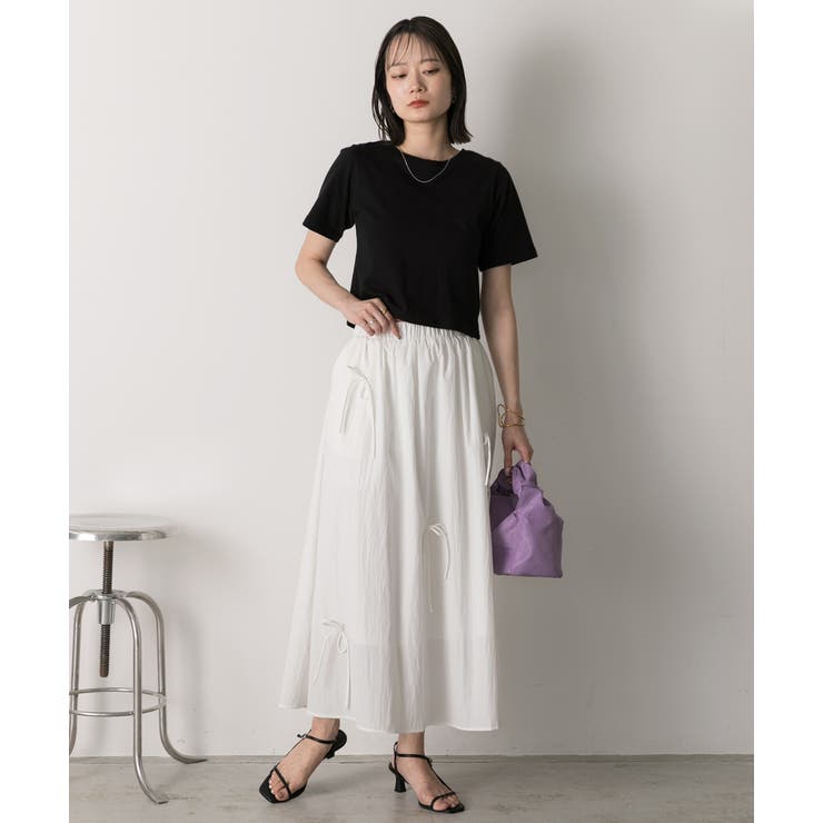 リボンデザイン ワッシャーフレアスカート | ad thie | 詳細画像2 