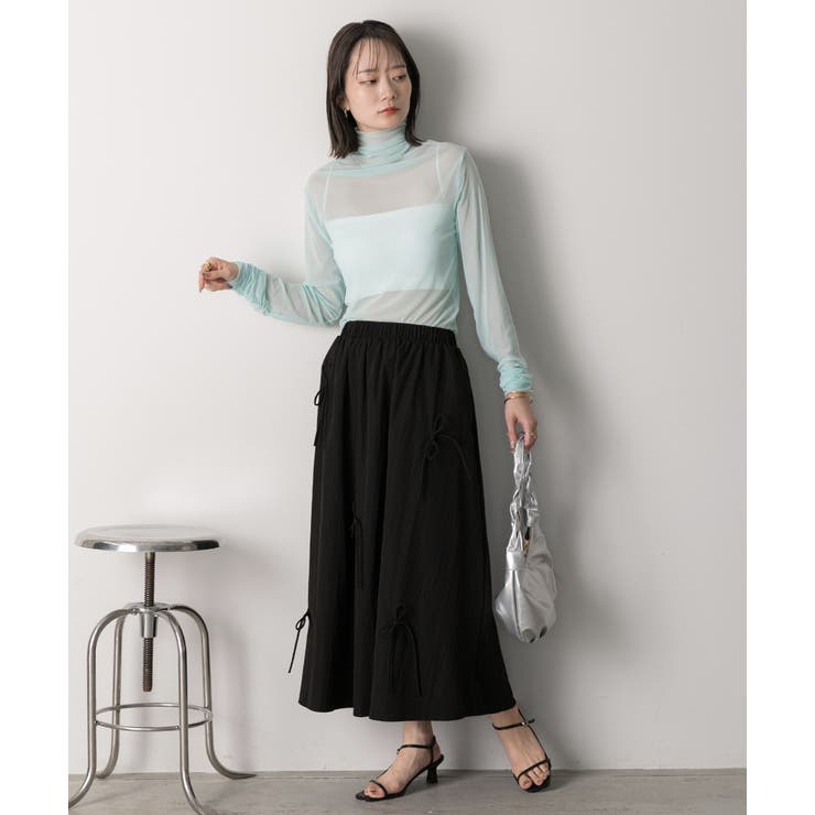 リボンデザイン ワッシャーフレアスカート | ad thie | 詳細画像20 