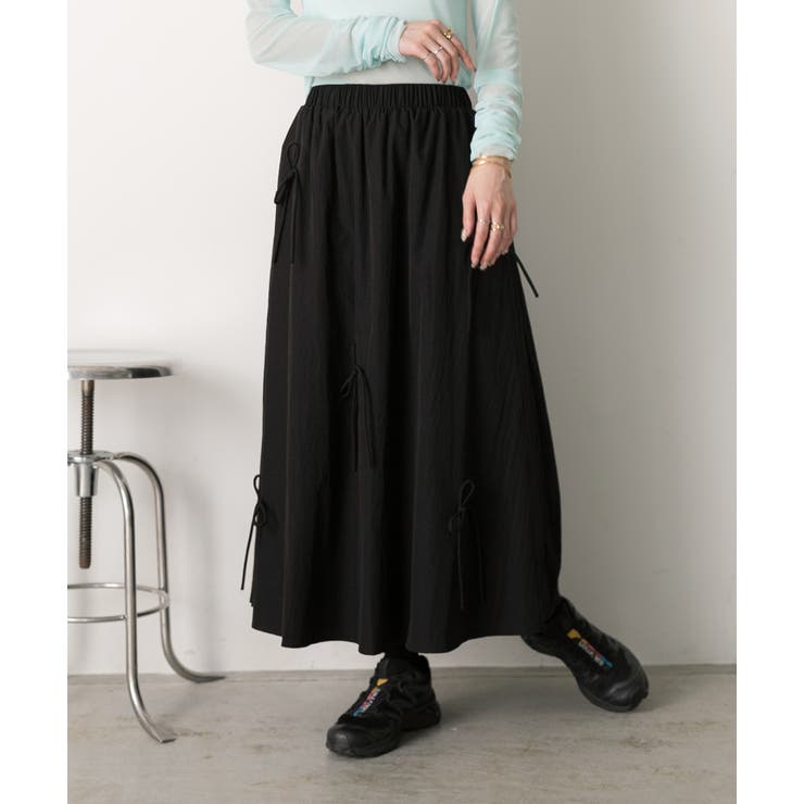 リボンデザイン ワッシャーフレアスカート | ad thie | 詳細画像23 