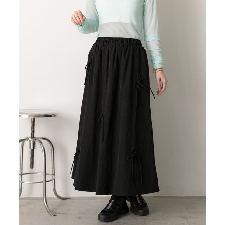 リボンデザイン ワッシャーフレアスカート | ad thie | 詳細画像24 