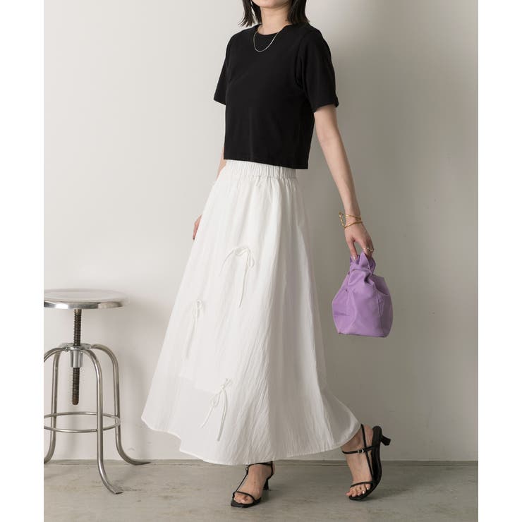 リボンデザイン ワッシャーフレアスカート | ad thie | 詳細画像3 