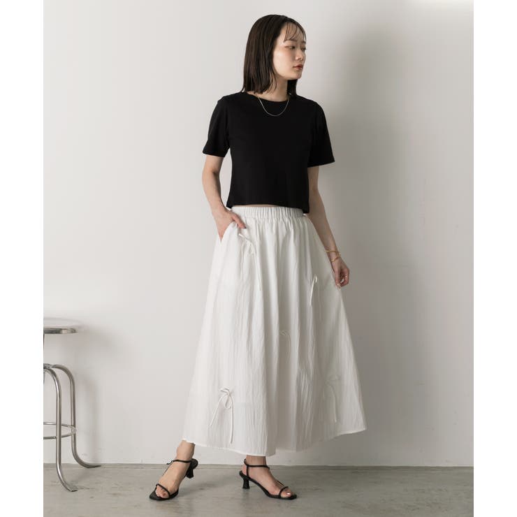 リボンデザイン ワッシャーフレアスカート | ad thie | 詳細画像8 