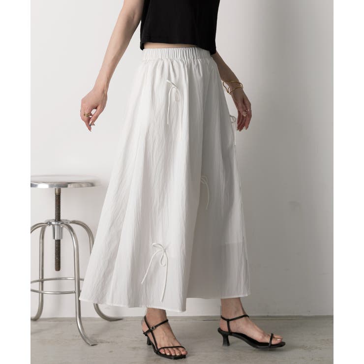 リボンデザイン ワッシャーフレアスカート | ad thie | 詳細画像9 