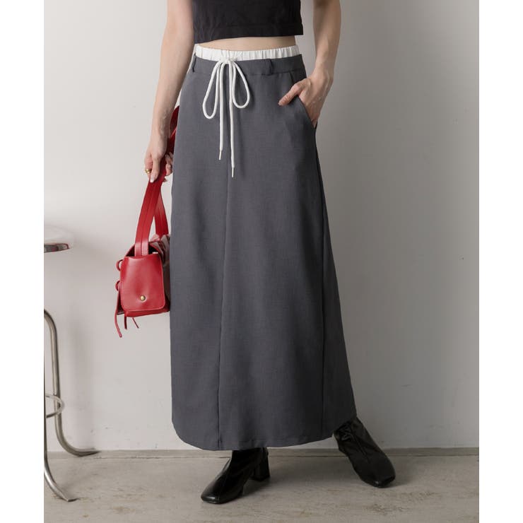 グレー | ダブルウエスト Iラインスカート | ad thie