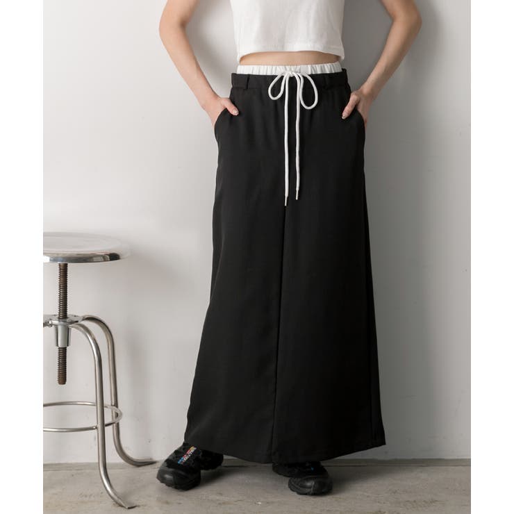 ブラック | ダブルウエスト Iラインスカート | ad thie