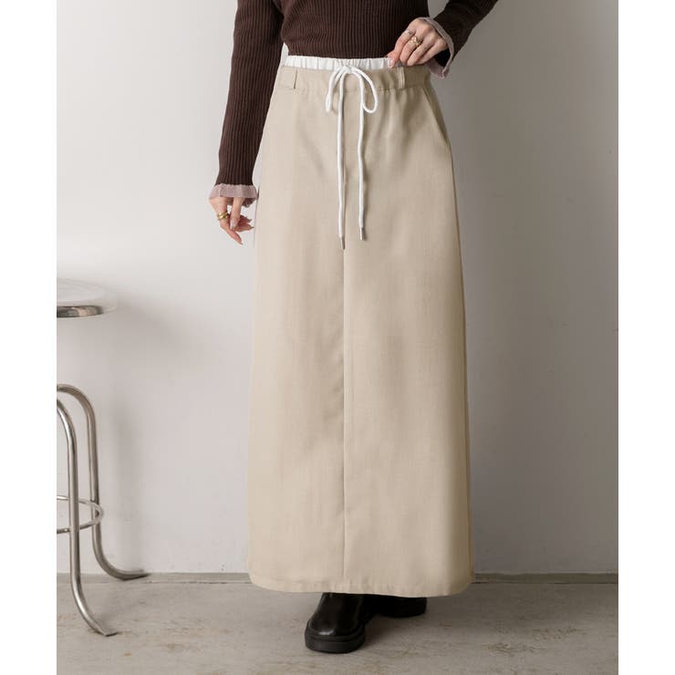 ベージュ | ダブルウエスト Iラインスカート | ad thie