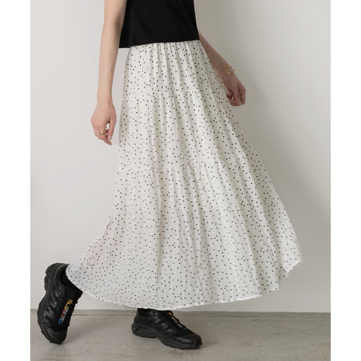 オフホワイト | ドット柄 フレアスカート | ad thie