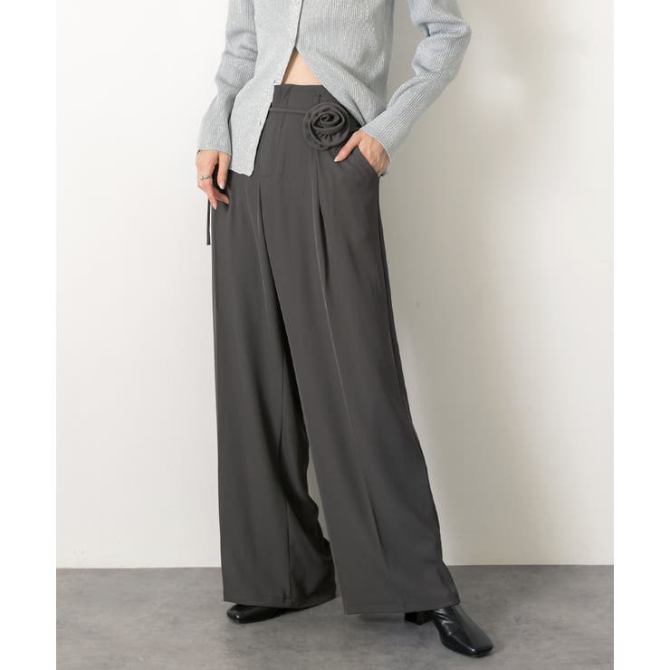 バラモチーフ付き とろみワイドパンツ | ad thie | 詳細画像11 