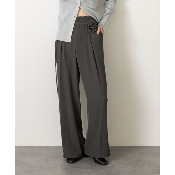 バラモチーフ付き とろみワイドパンツ | ad thie | 詳細画像12 