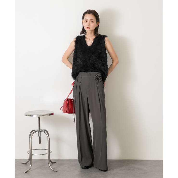 バラモチーフ付き とろみワイドパンツ | ad thie | 詳細画像2 