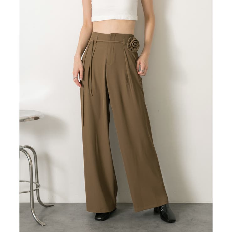 バラモチーフ付き とろみワイドパンツ | ad thie | 詳細画像25 