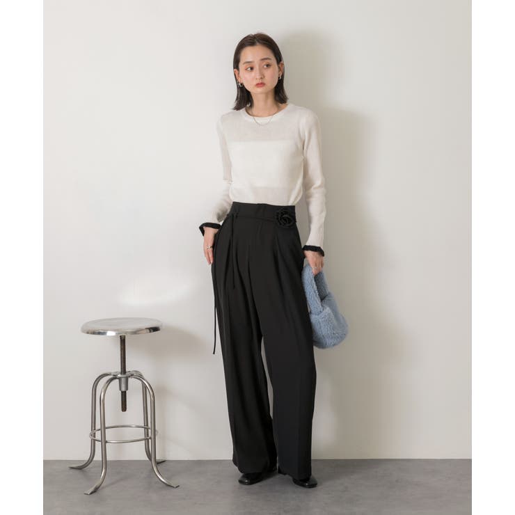 バラモチーフ付き とろみワイドパンツ | ad thie | 詳細画像26 