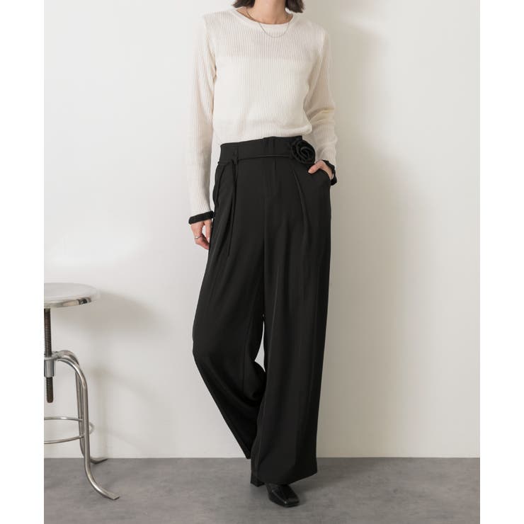 バラモチーフ付き とろみワイドパンツ | ad thie | 詳細画像28 