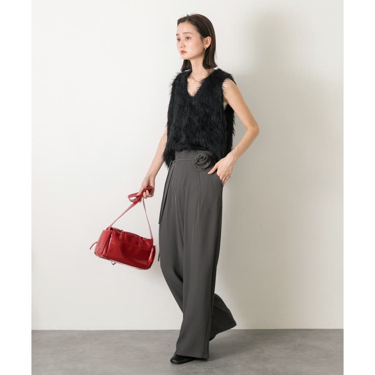 バラモチーフ付き とろみワイドパンツ | ad thie | 詳細画像3 