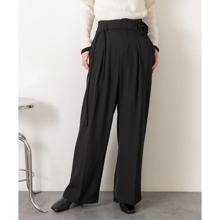 バラモチーフ付き とろみワイドパンツ | ad thie | 詳細画像30 