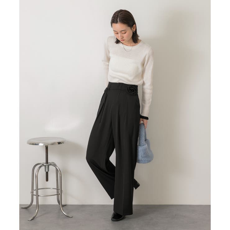 バラモチーフ付き とろみワイドパンツ | ad thie | 詳細画像32 