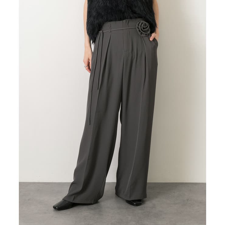 バラモチーフ付き とろみワイドパンツ | ad thie | 詳細画像4 