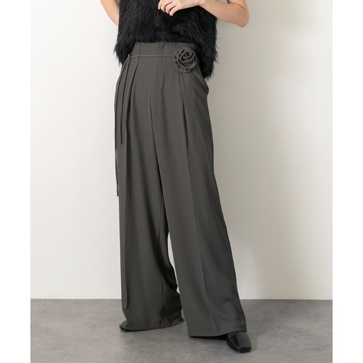 バラモチーフ付き とろみワイドパンツ | ad thie | 詳細画像5 