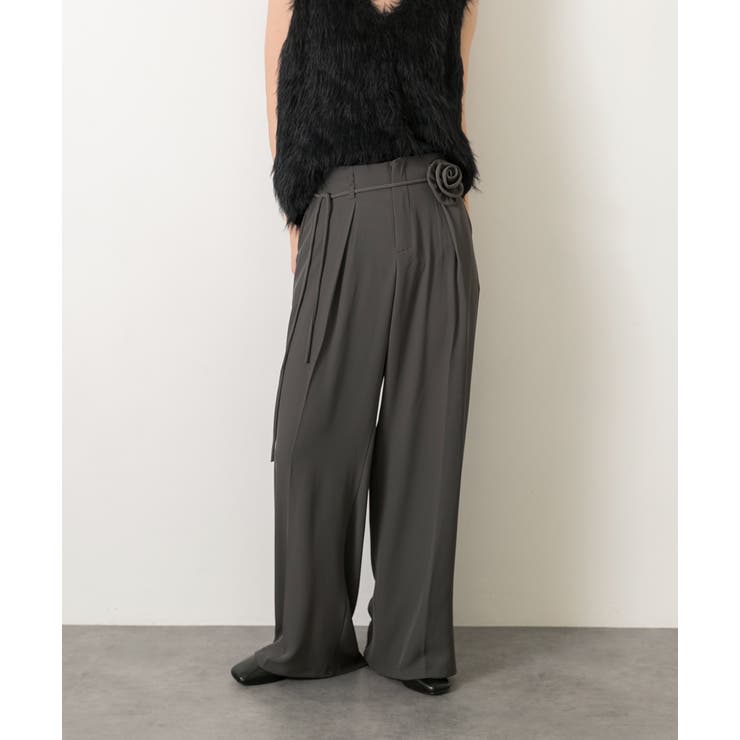 バラモチーフ付き とろみワイドパンツ | ad thie | 詳細画像6 