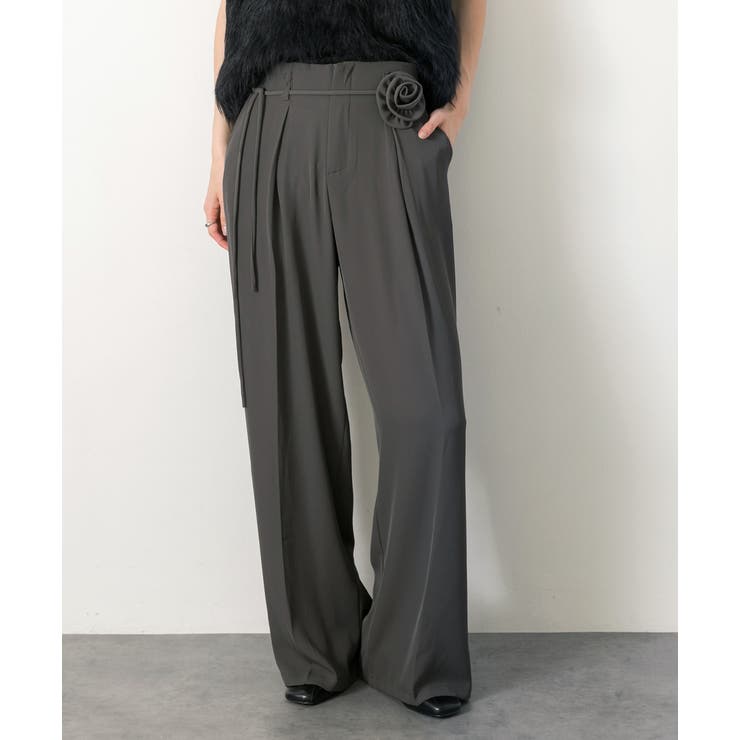 バラモチーフ付き とろみワイドパンツ | ad thie | 詳細画像7 