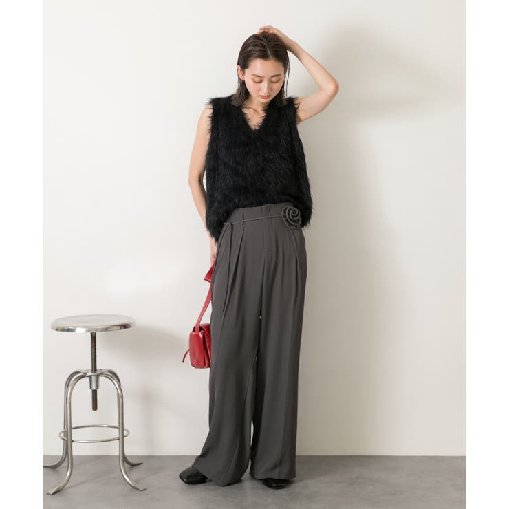 バラモチーフ付き とろみワイドパンツ | ad thie | 詳細画像8 