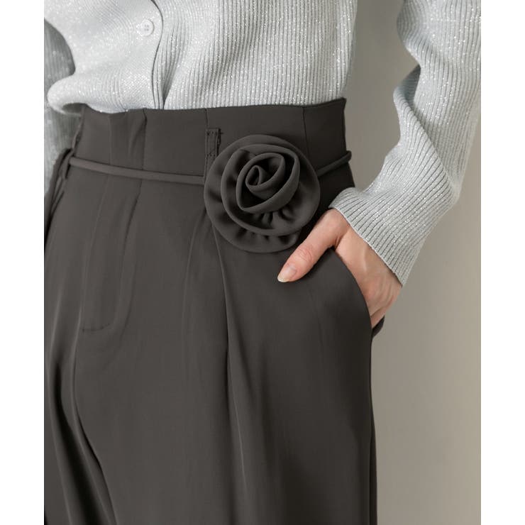 バラモチーフ付き とろみワイドパンツ | ad thie | 詳細画像9 