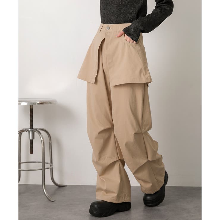 ベージュ | スカート付き タックフレアパンツ | ad thie