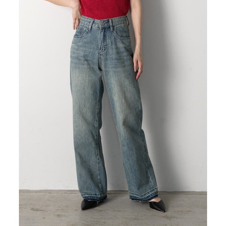 ブルー | 裾デザイン ストレートデニム | ad thie