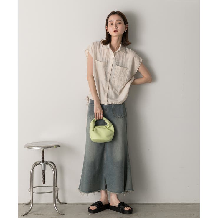 裾リボン フレンチスリーブシャツ | ad thie | 詳細画像10 