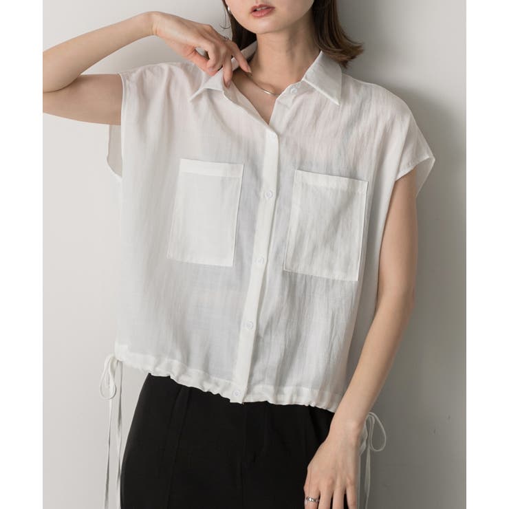 オフホワイト | 裾リボン フレンチスリーブシャツ | ad thie