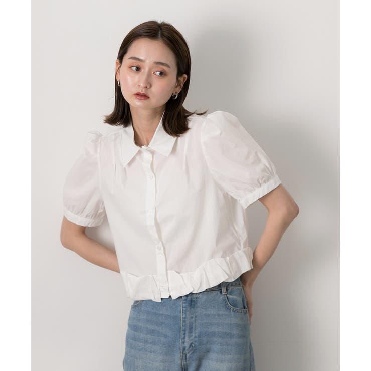 パフスリーブ ヘムフリルショートブラウス | ad thie | 詳細画像12 