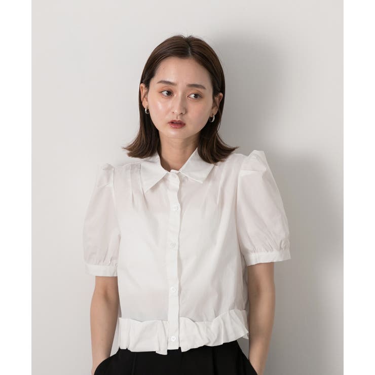 パフスリーブ ヘムフリルショートブラウス | ad thie | 詳細画像19 