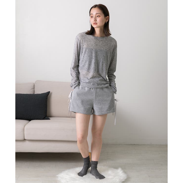 クルーネック ドット柄 カットソー[品番：ADEW0004503]｜ad thie