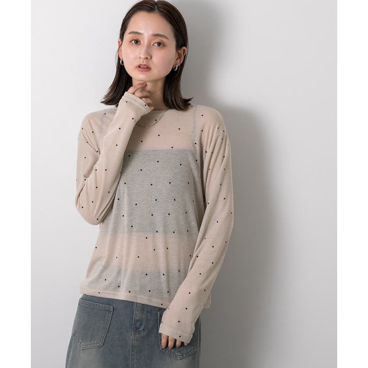 クルーネック ドット柄 カットソー[品番：ADEW0004503]｜ad thie