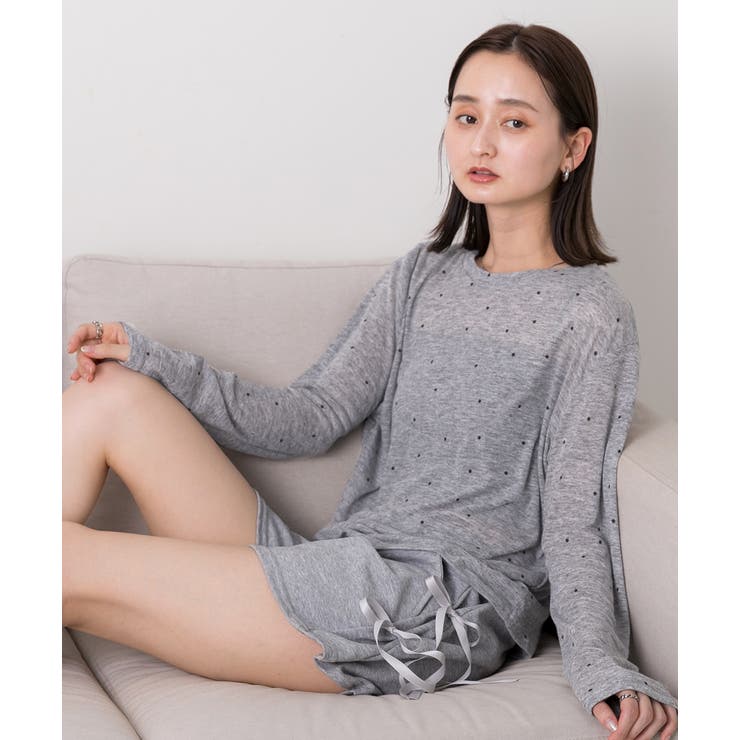 クルーネック ドット柄 カットソー[品番：ADEW0004503]｜ad thie