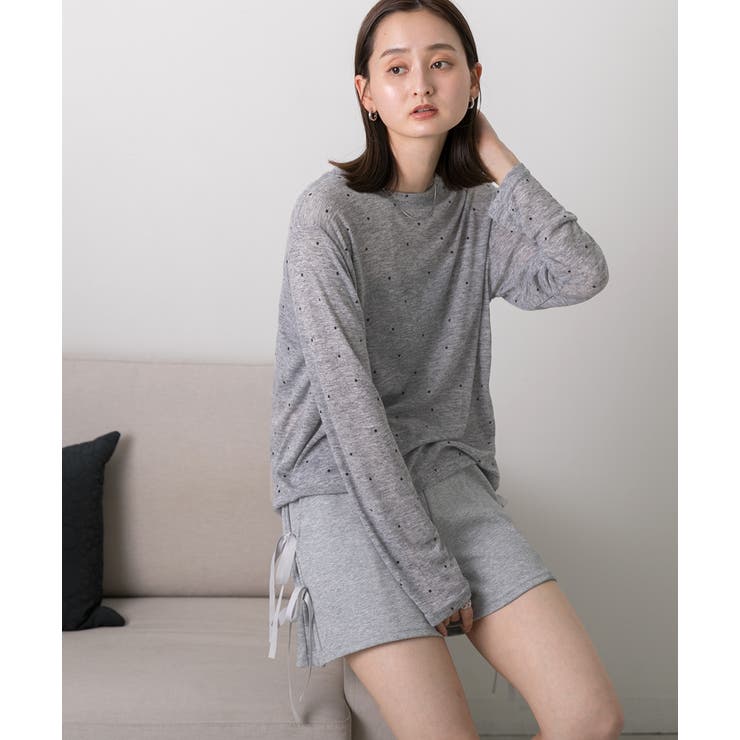 クルーネック ドット柄 カットソー[品番：ADEW0004503]｜ad thie
