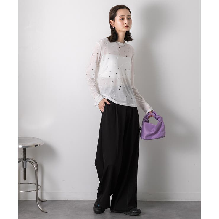 クルーネック ドット柄 カットソー[品番：ADEW0004503]｜ad thie