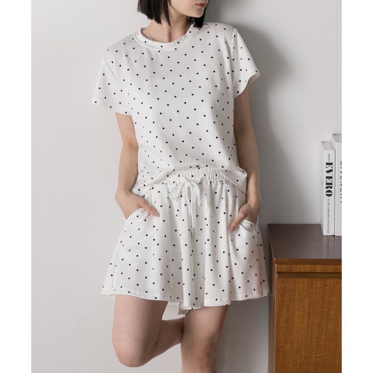 オフホワイト | ドット柄・半袖 ルームウエア | ad thie