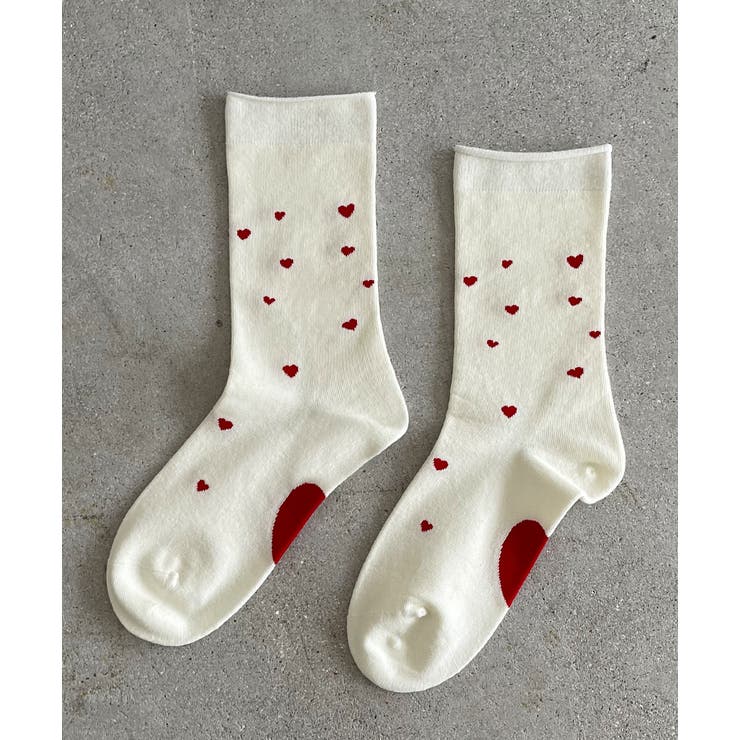 レッド | ミニハート刺繍ソックス | ad thie