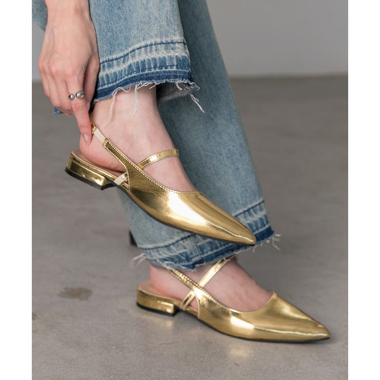 ゴールド | ポインテッドトゥ フラットシューズ | ad thie