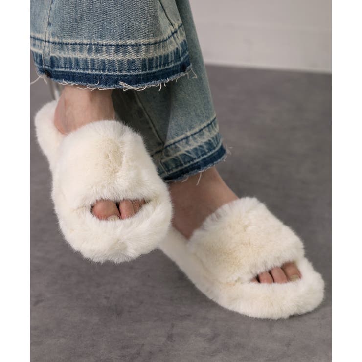 オフホワイト | ふわふわ エコファーサンダル | ad thie